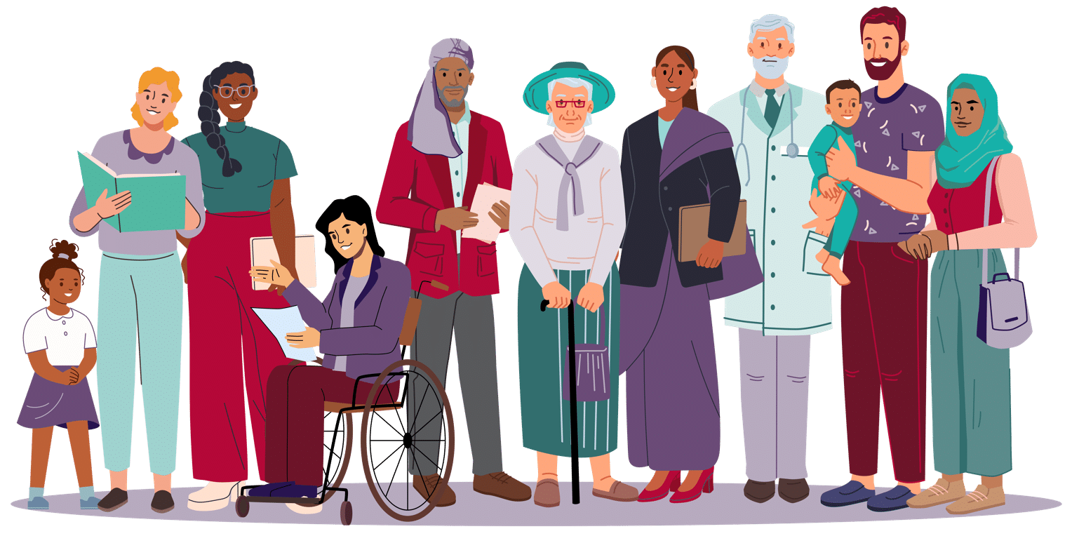 Diverse group of people standing together.