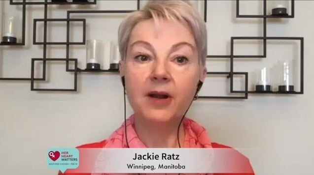 Woman speaking in a video call.