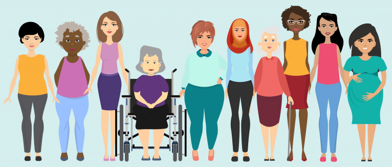 Diverse group of women standing together.