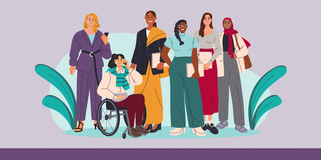 Diverse group of women standing together.